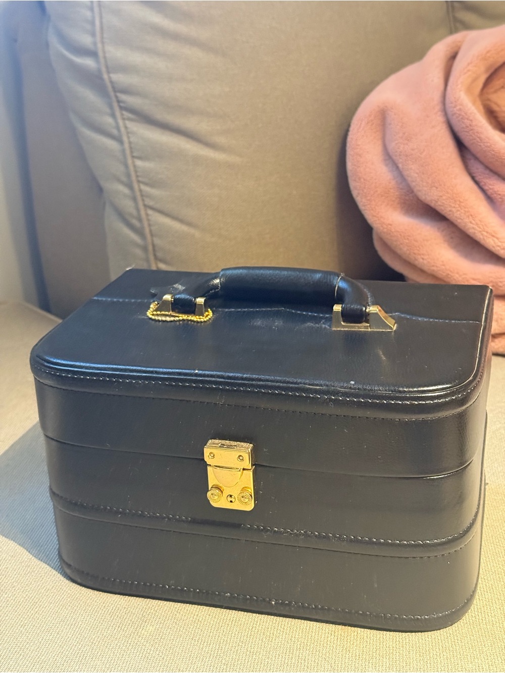 Danier Black Real Leather Travel Case with Gold Hardware